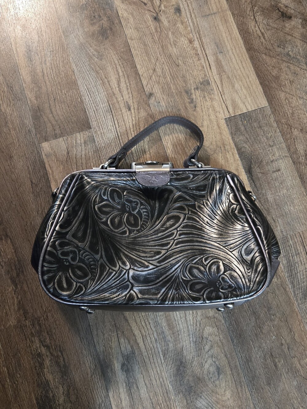 Patricia Nash Floral Metallic Black Handbag